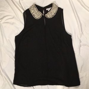 Dizzy Lizzy Sheer black sleeveless both with pearl peter pan collar Size Small